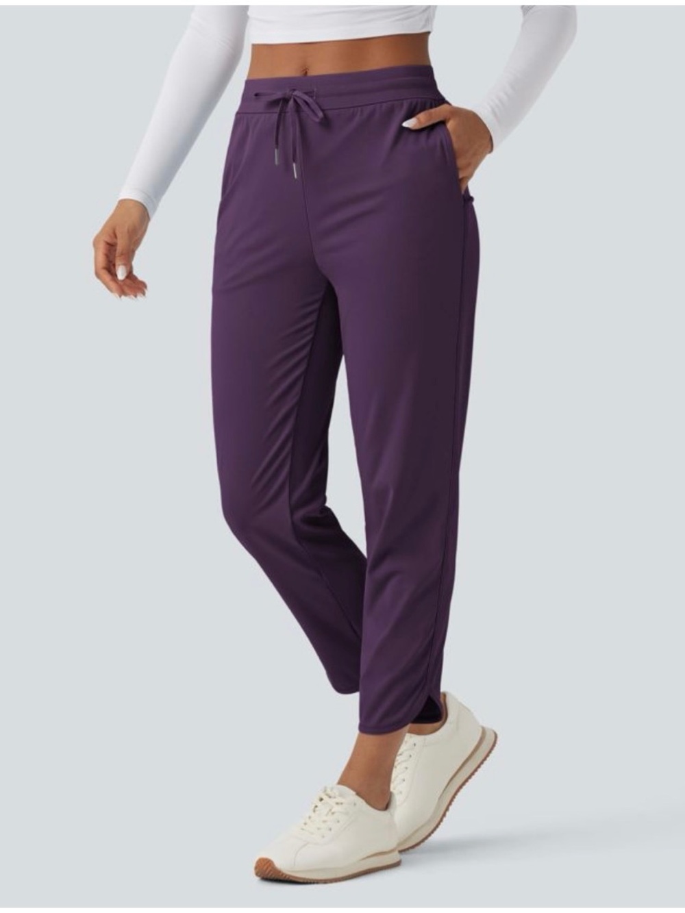 Halara Women’s Sz M NWT Navy Mid Rise Drawstring Pants Pull On Curved Hem